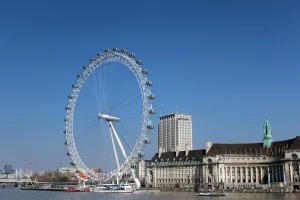 Het London Eye: panoramisch uitzicht over de Theems