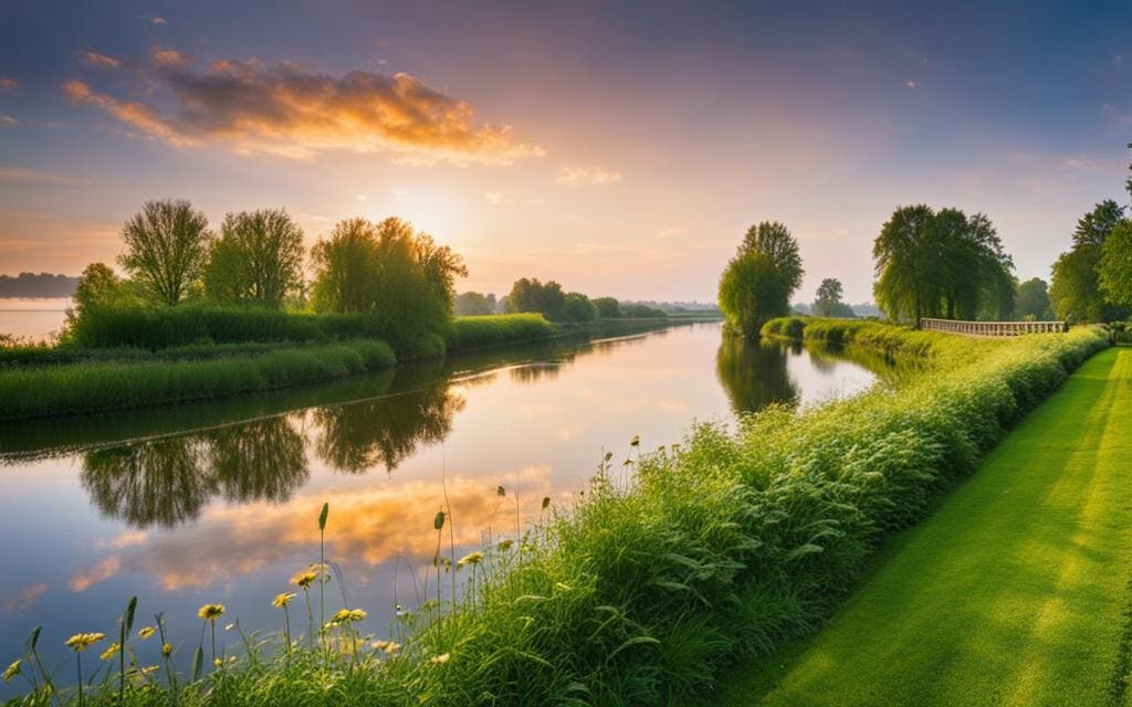 Fietspad langs water in Nederland