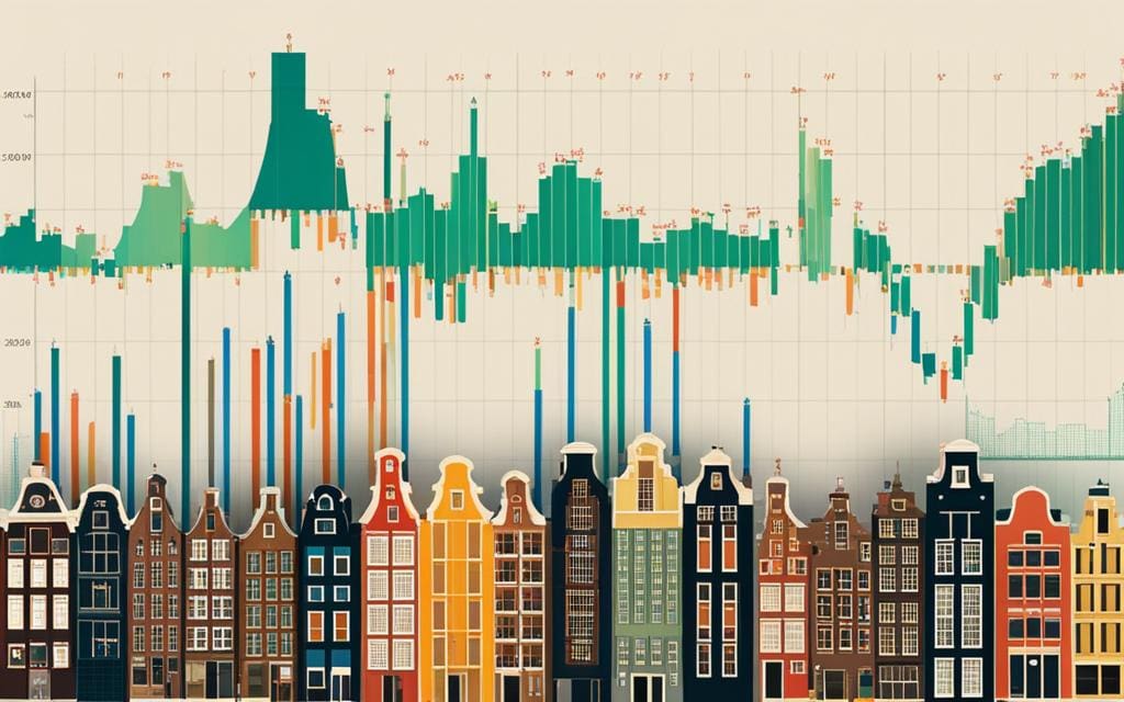 Grafiek van de bevolkingsgroei van Amsterdam van 1950 tot 2020