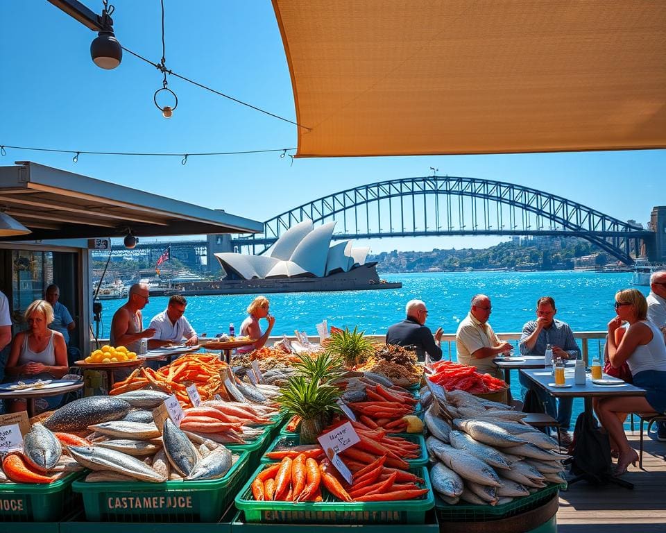 Proef de verse zeevruchten in de haven van Sydney