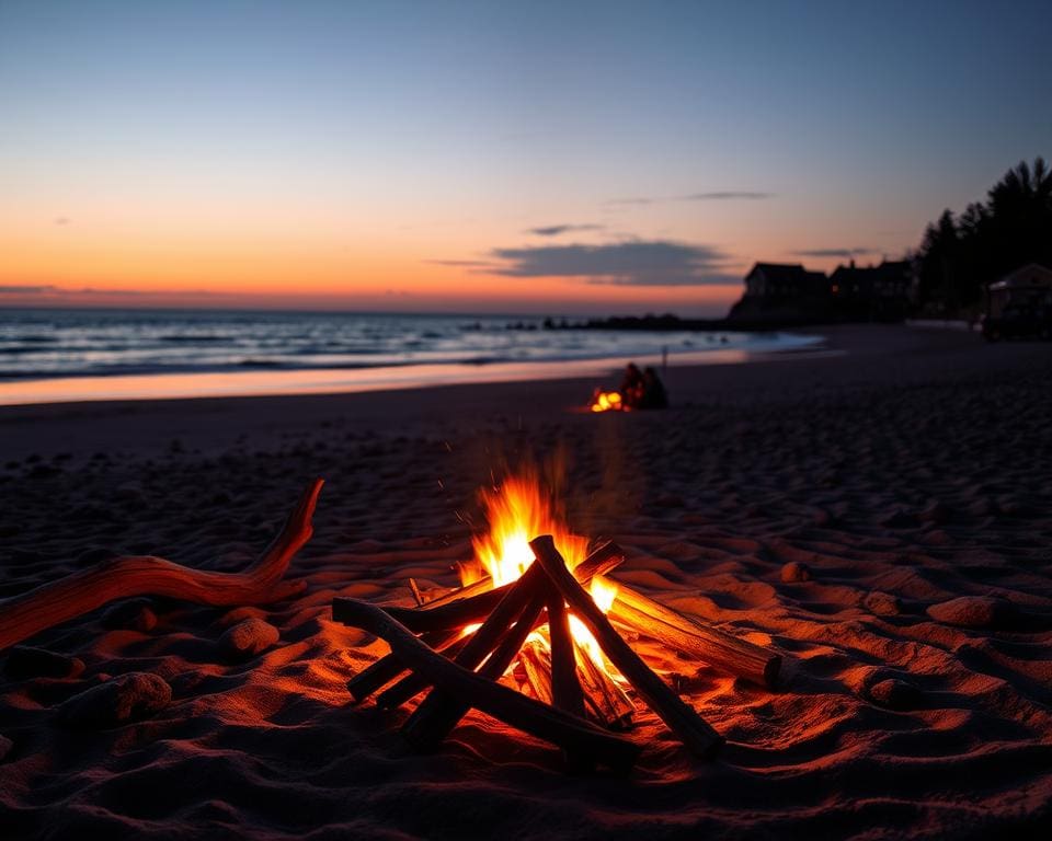 vuur maken op het strand in Estland