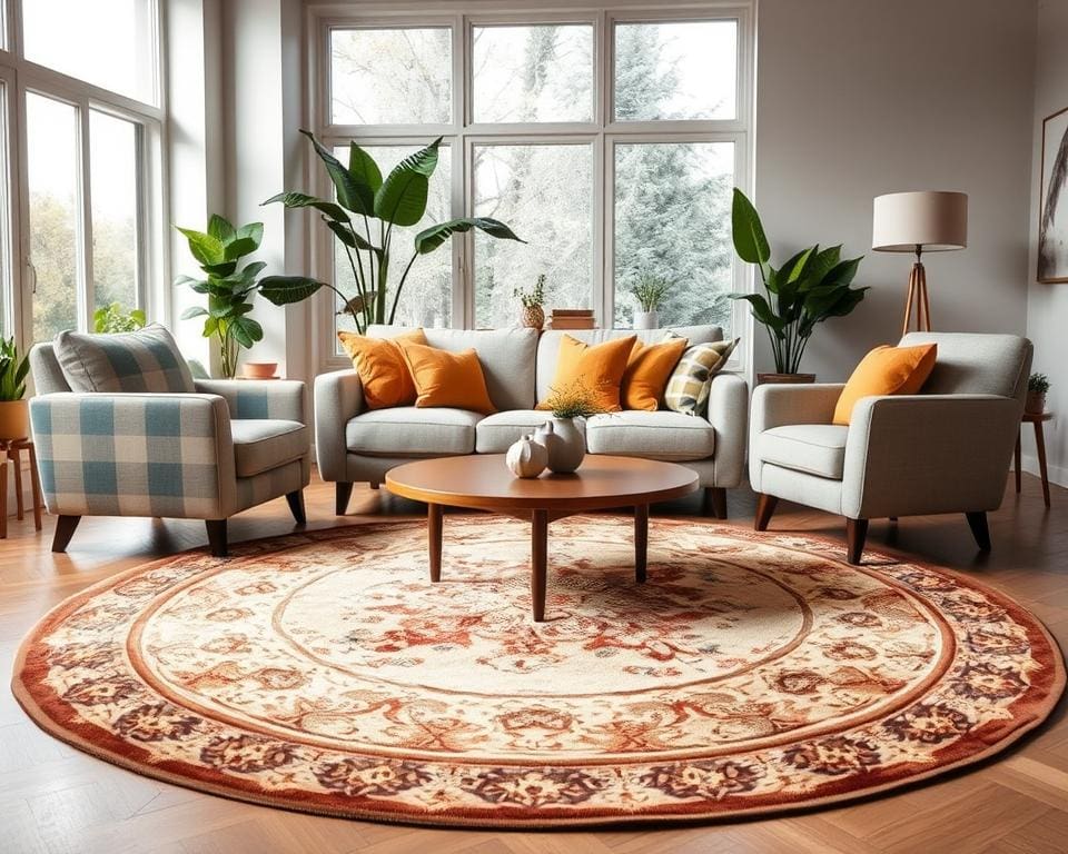 Is een rond vloerkleed geschikt voor de zithoek?