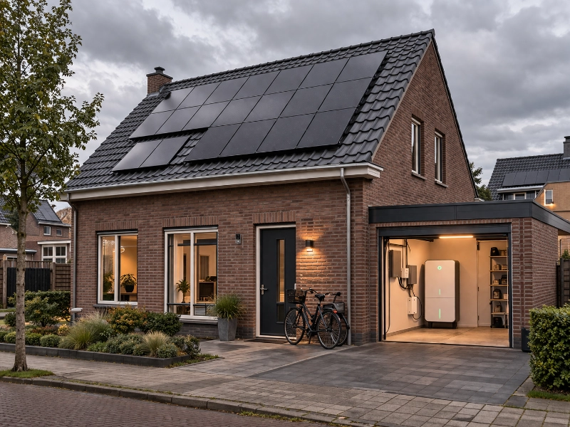 woning met zonnepanelen en thuisbatterij